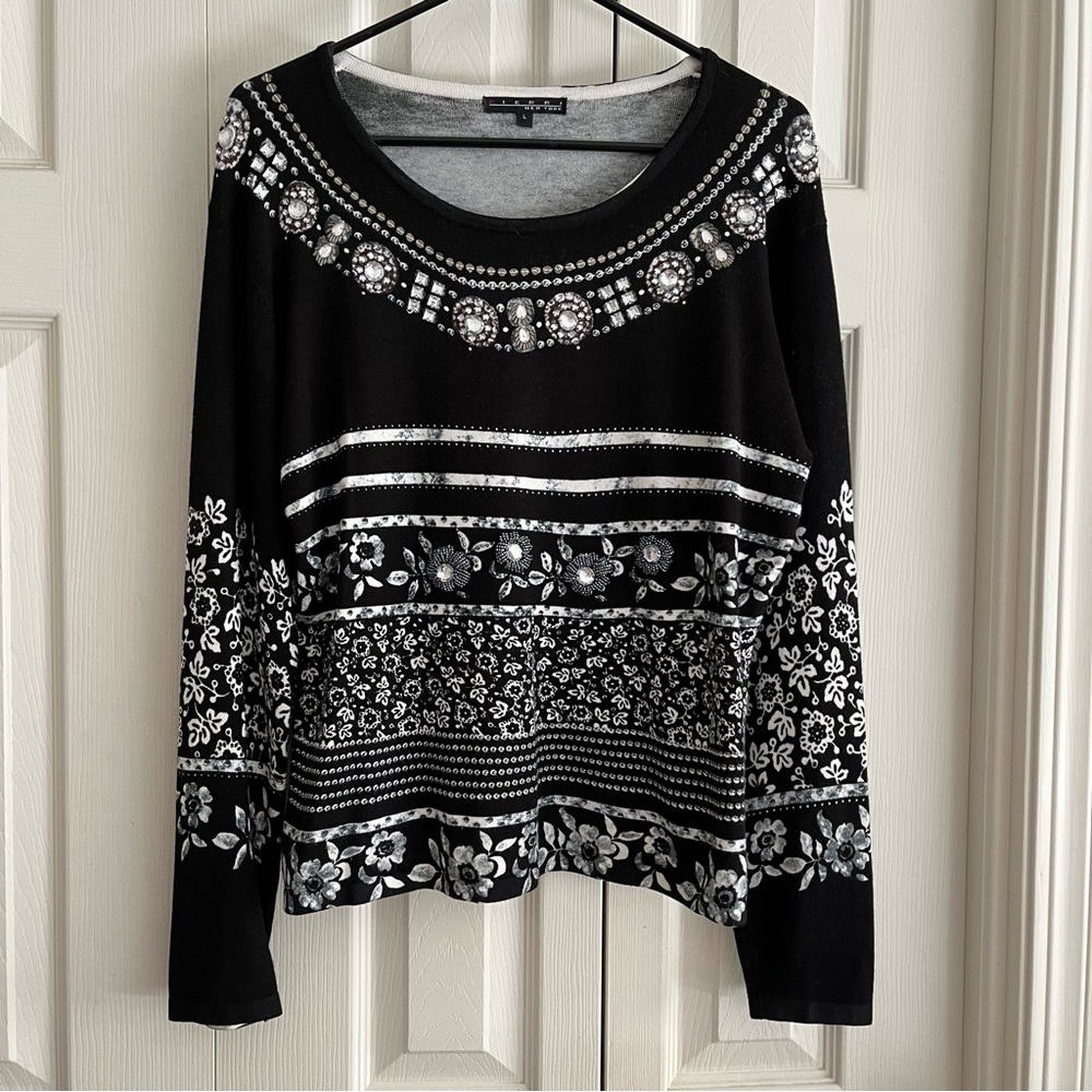 Pierri New York Black and White Embellished Sweater
